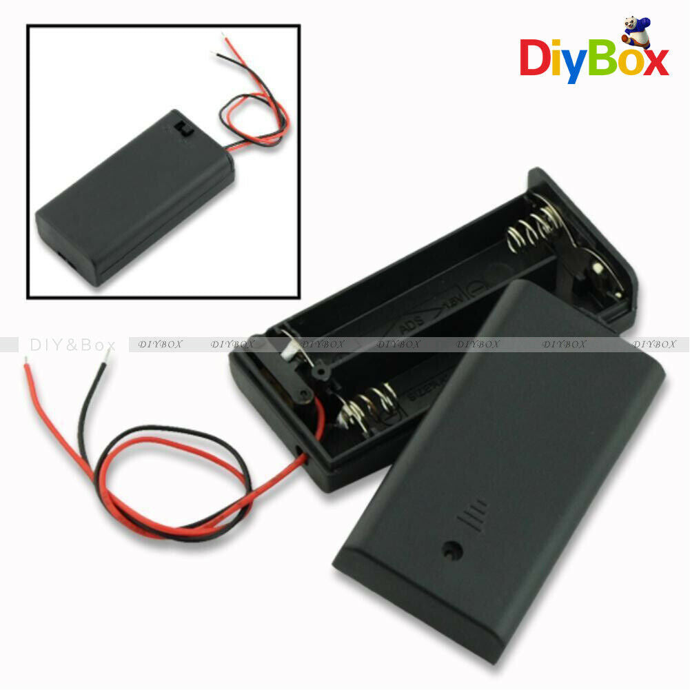 2A 2 AA Battery Holder Box Case with ON/OFF Switch and Cover for 2AA battery