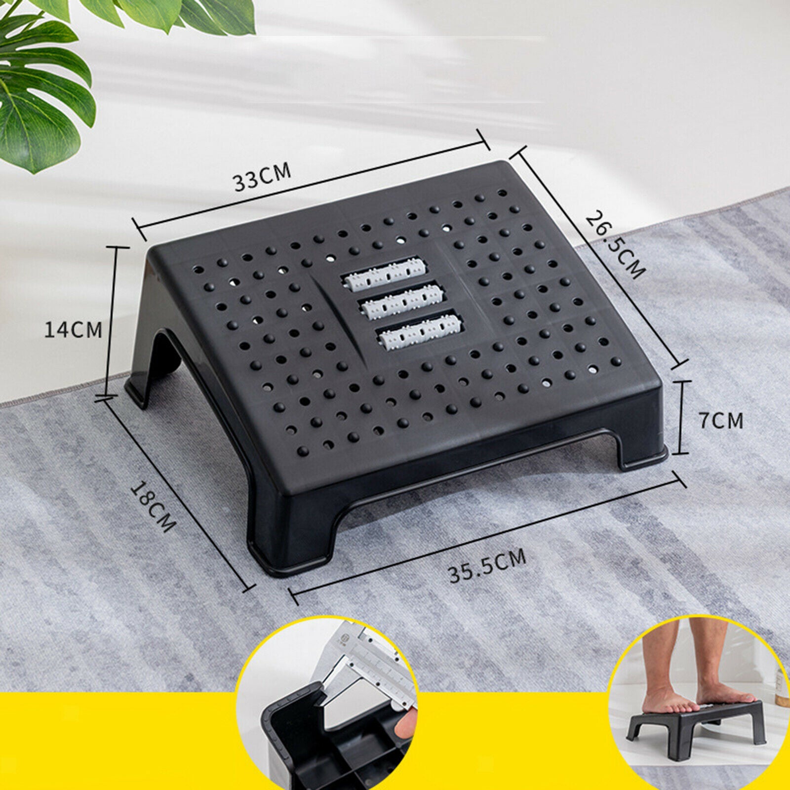 Under Desk Footrest with Massage Texture and Roller Foot Stool for Bathroom