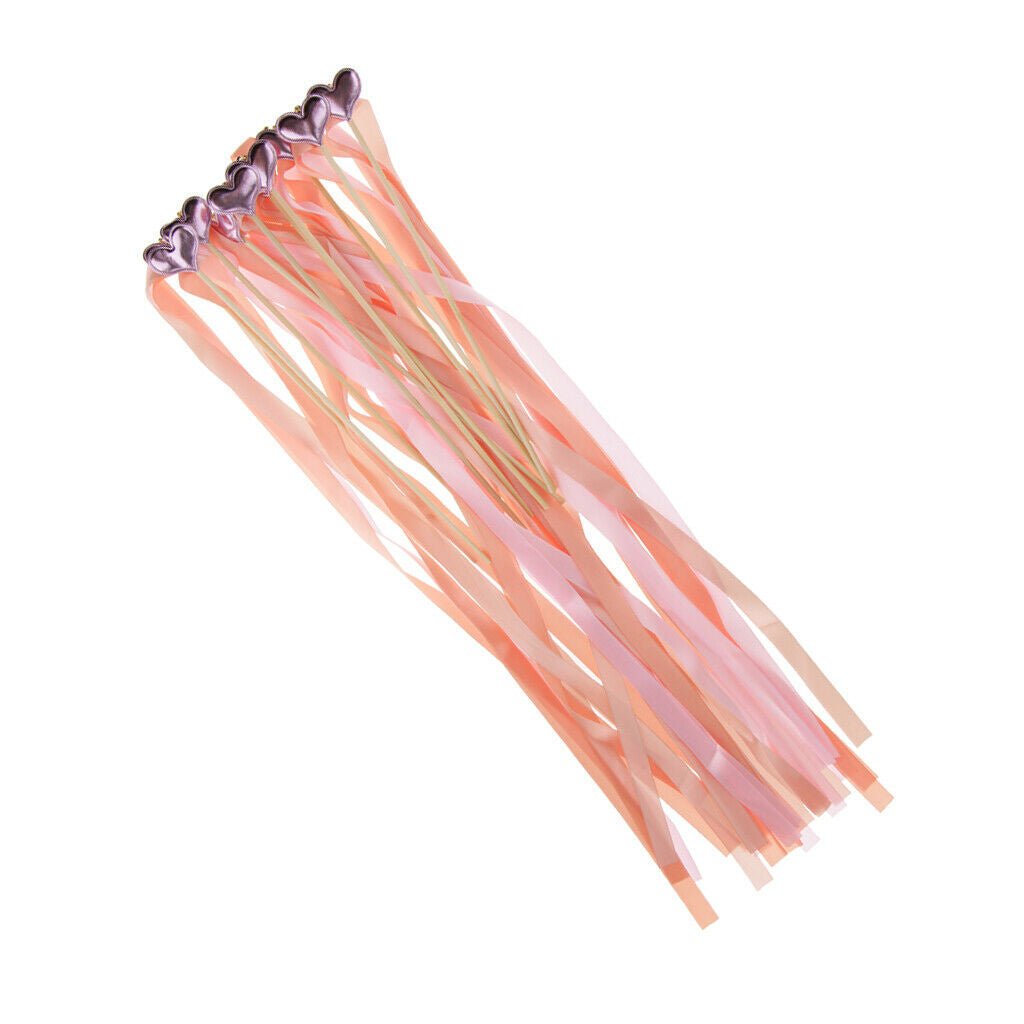 10 Pieces Wedding Twirling Stream Ribbon Sticks Wands with Heart Ribbon A5