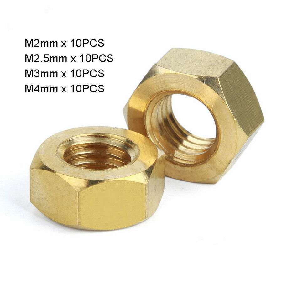 40pc M2,2.5,3,4 Hexagon/Hex Full Nuts Kit Fit Metric Screw/Bolt -Copper Plating