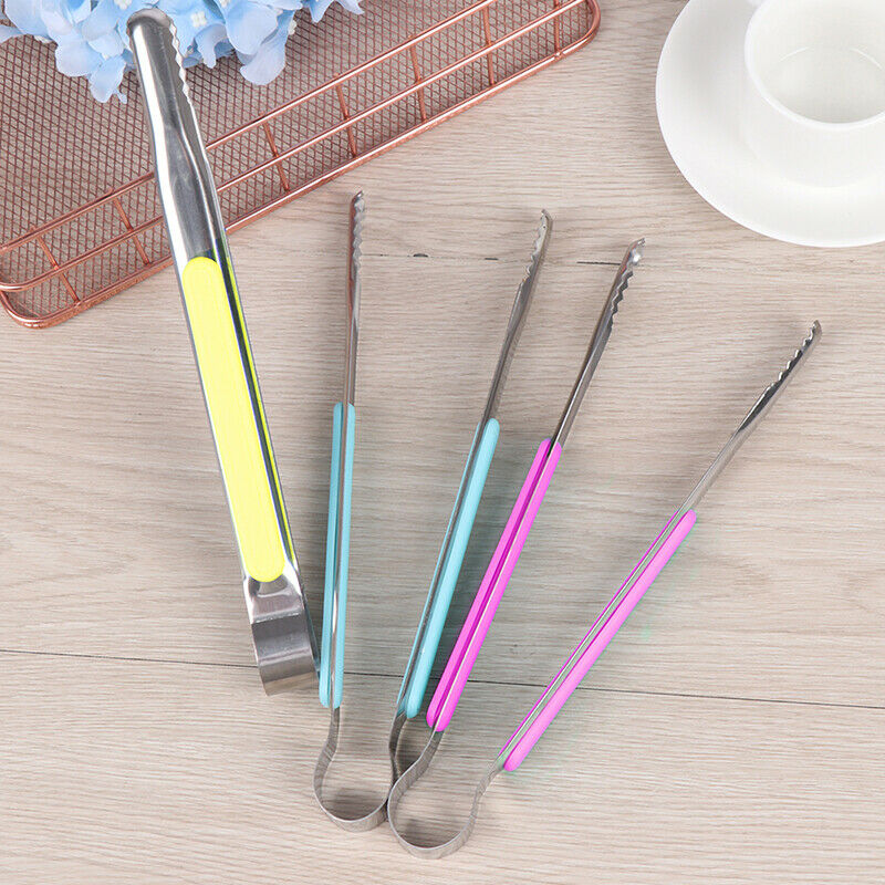 Stainless Steel Food Clip Ice Tongs Meat Salad Toast Tongs BBQ Kitchen To.l8