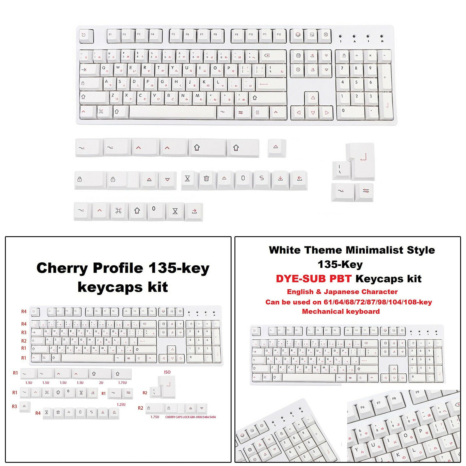135 Keys PBT Japanese Keycap Theme for 61/64/68/72/87/98/104/108 Keyboard