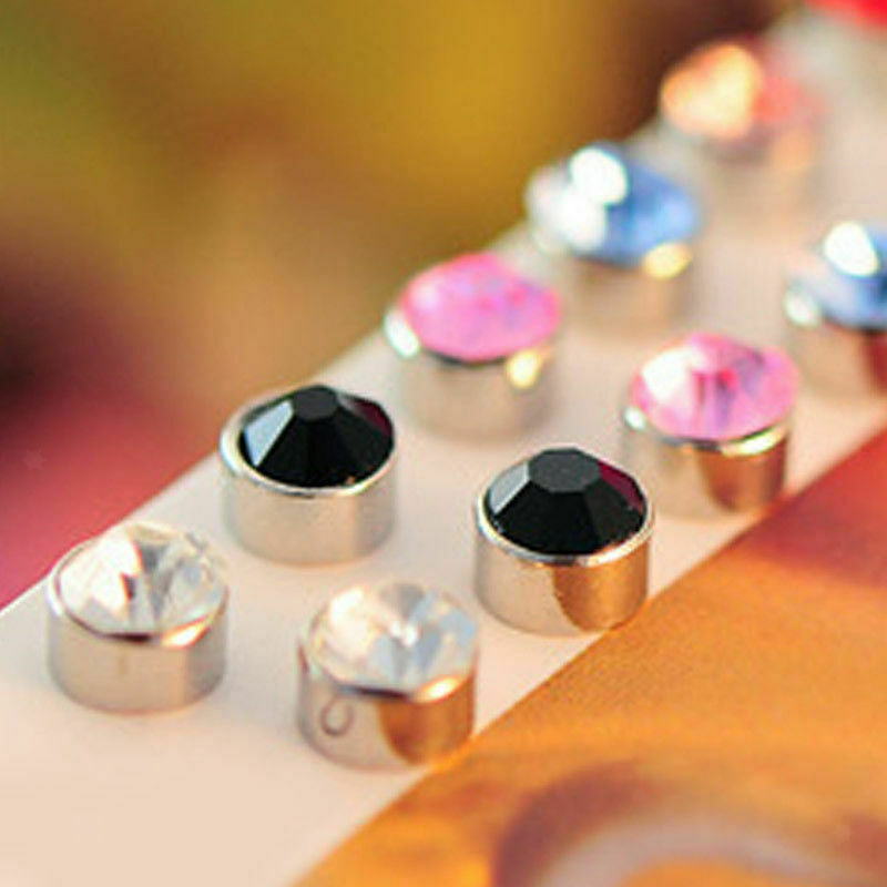 12 Pairs Men Women Magnetic Earrings Clip On Ear Stud Colored Crystal 4-7mm