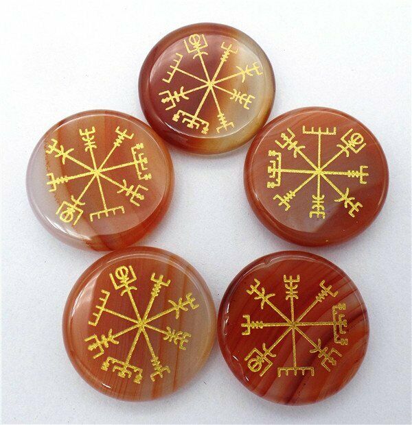 5Pcs 25x6mm Red Agate 7 Chakra Symbol Healing Reiki Stone Set Decor HH7691
