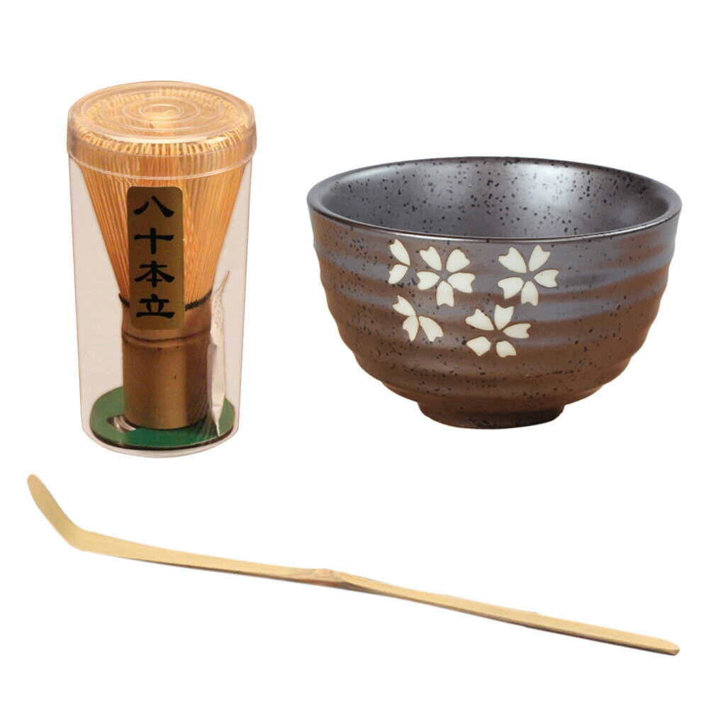 Japanese Style Matcha Bowl (2 Pack)- Glazed White Cherry Blossom Tea Bowls