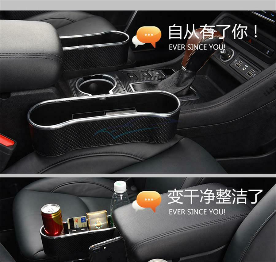 1x Universal Carbon Fiber Black Dual USB Charging Car Seat Clearance Storage Box