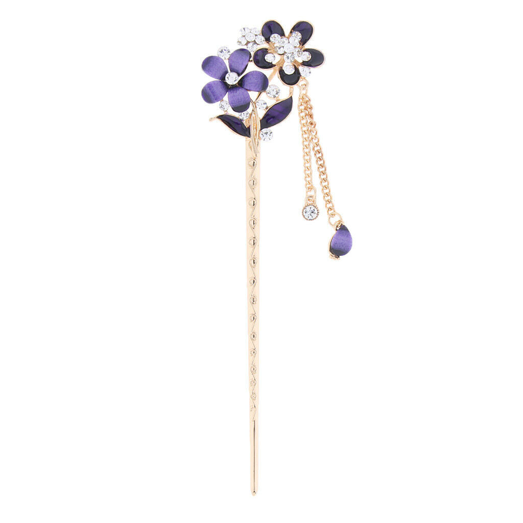 4x Chinese Style Hair Stick Women Wedding Flower Rhinestone Hairpin Party