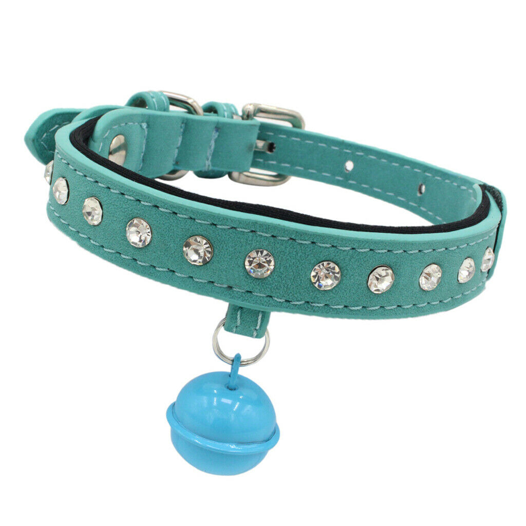 Cat Small Dog Rhinestone Diamond Collar Pet Collars PU Leather Blue S