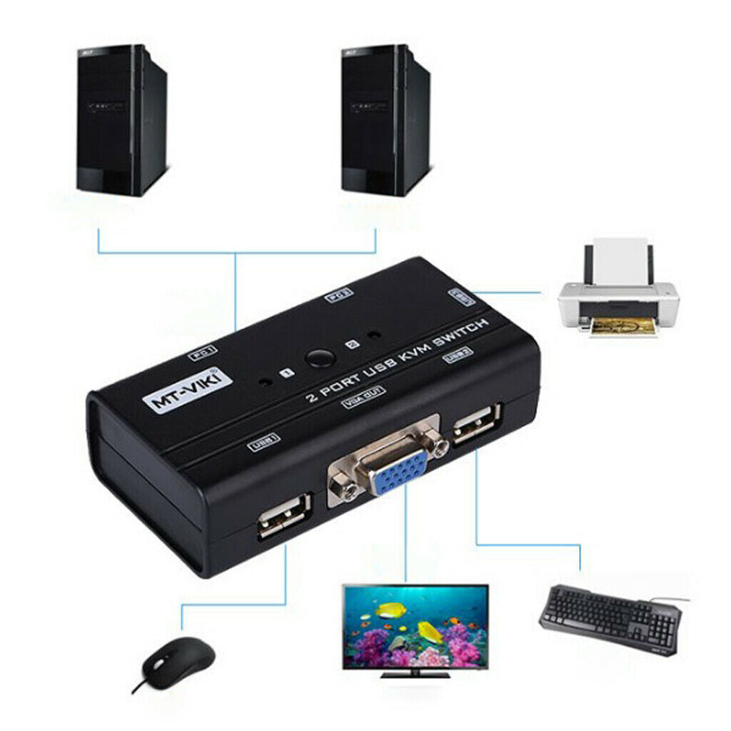 2 Ports USB 2.0 KVM Switch Up to 1920x1440 Resolution for PC Computer