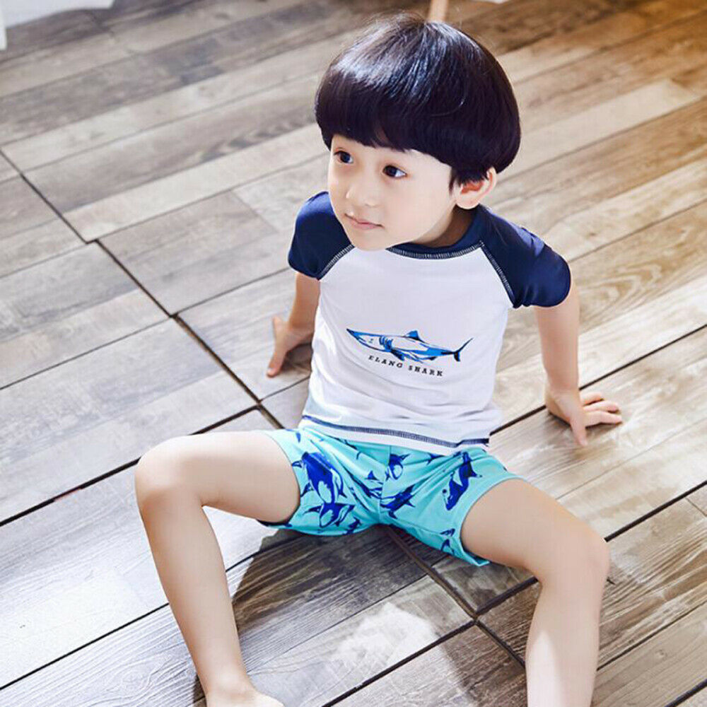 3pcs Kids Boy Swimwear Swimsuit Bathing Suit T-Shirt+Shorts+Cap Swimming Outfit