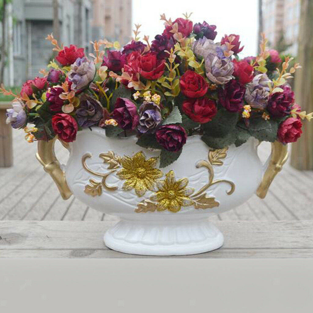 21-Head Silk Flower Artificial Rose Wedding Floral Bouquet Decor Dark Red