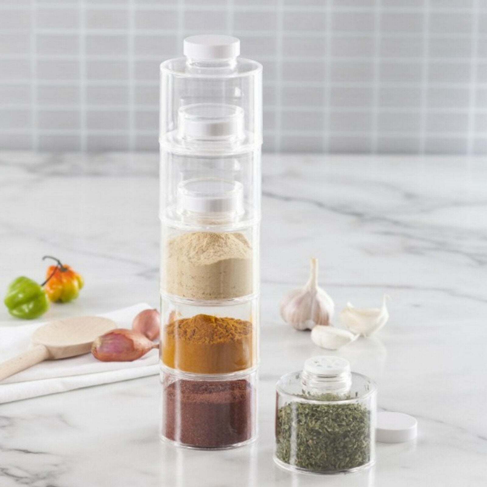 6 Pieces Stackable Spice Storage Jar Picnic Container Kitchen Food Organizer