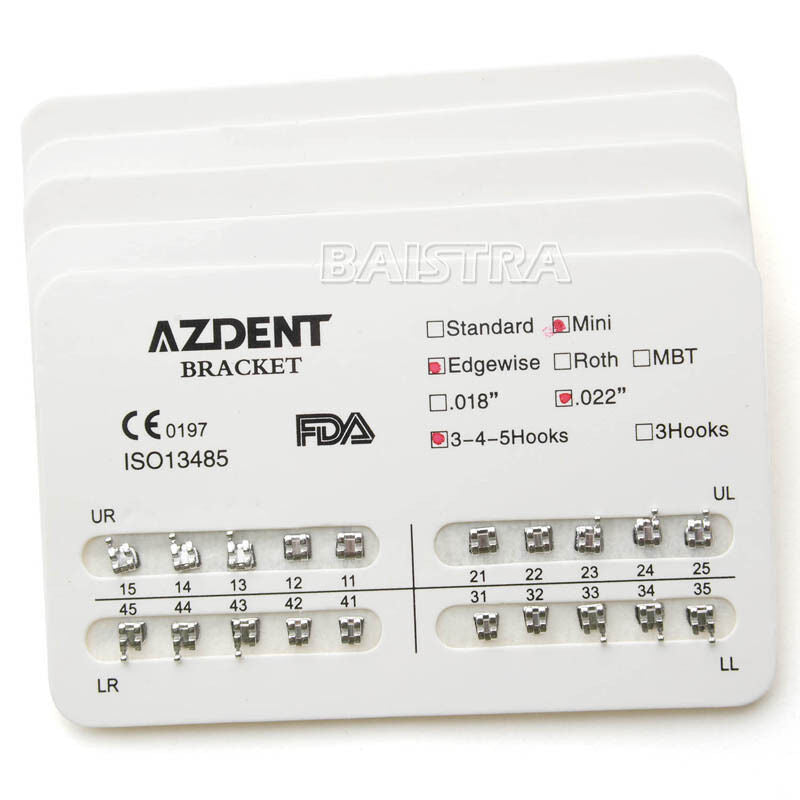 50 Packs Orthodontic Dental Bracket Braces Mini Edgewise .022 Hooks 3-4-5 AZDENT
