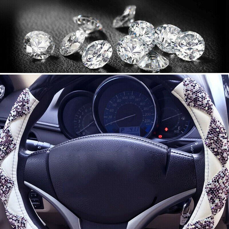 1PCS Car SUV Truck Steering Wheel Cover 38cm/15" Deluxe PU Leather Bling Diamond