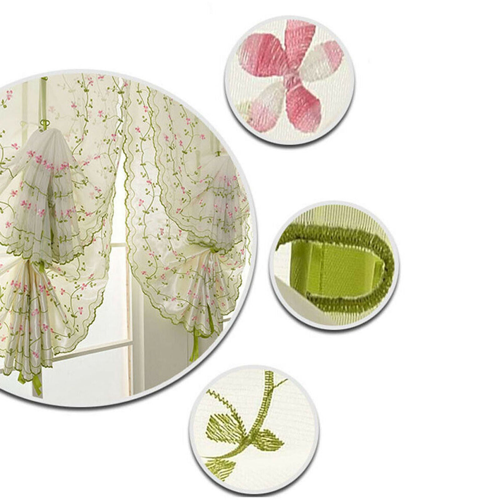 Fresh Hand Embroidered Floral Shade Sheer Voile Door Window Cafe Kitchen Curtain
