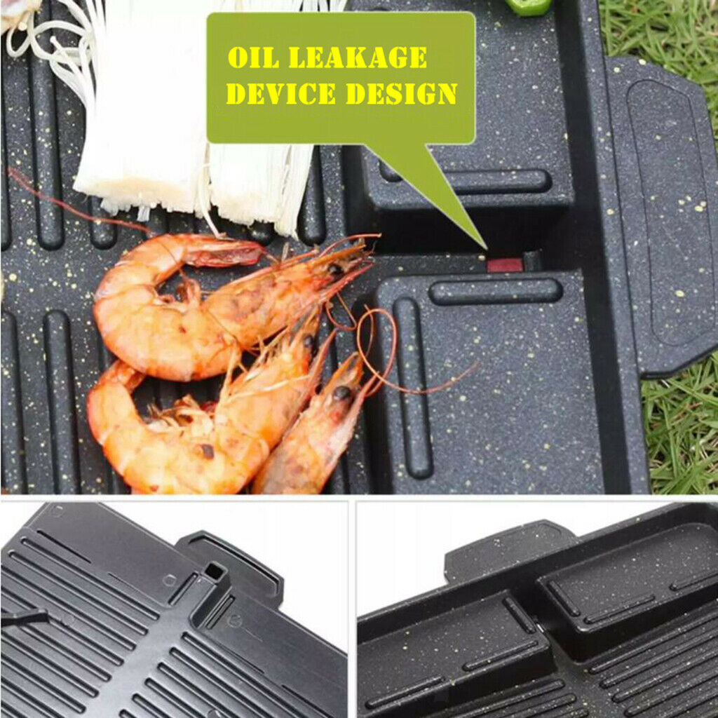 Aluminum BBQ Grill Pan Griddle Plate Non-Stick w/ Handle Square Korean Black