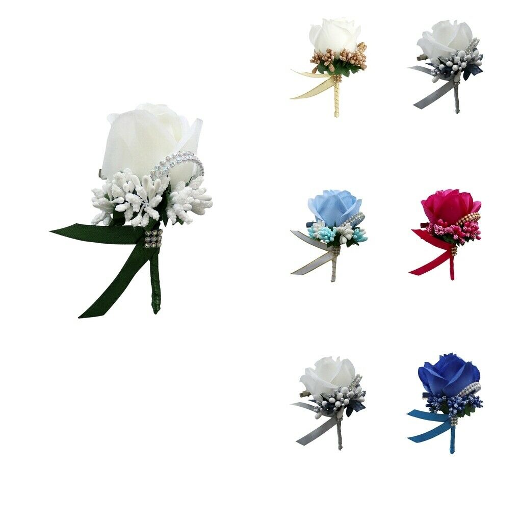 12pcs Wedding Bride Bridegroom Brooch Pin Artificial Rose Flower Engagement