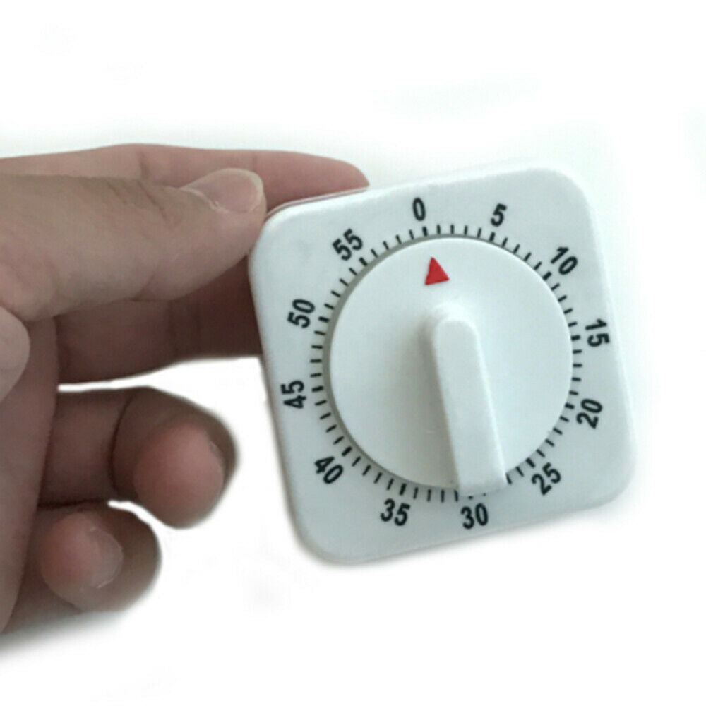 White Square Mechanical Timer 60 Minutes Kitchen Count Down Alarm Clock Timer