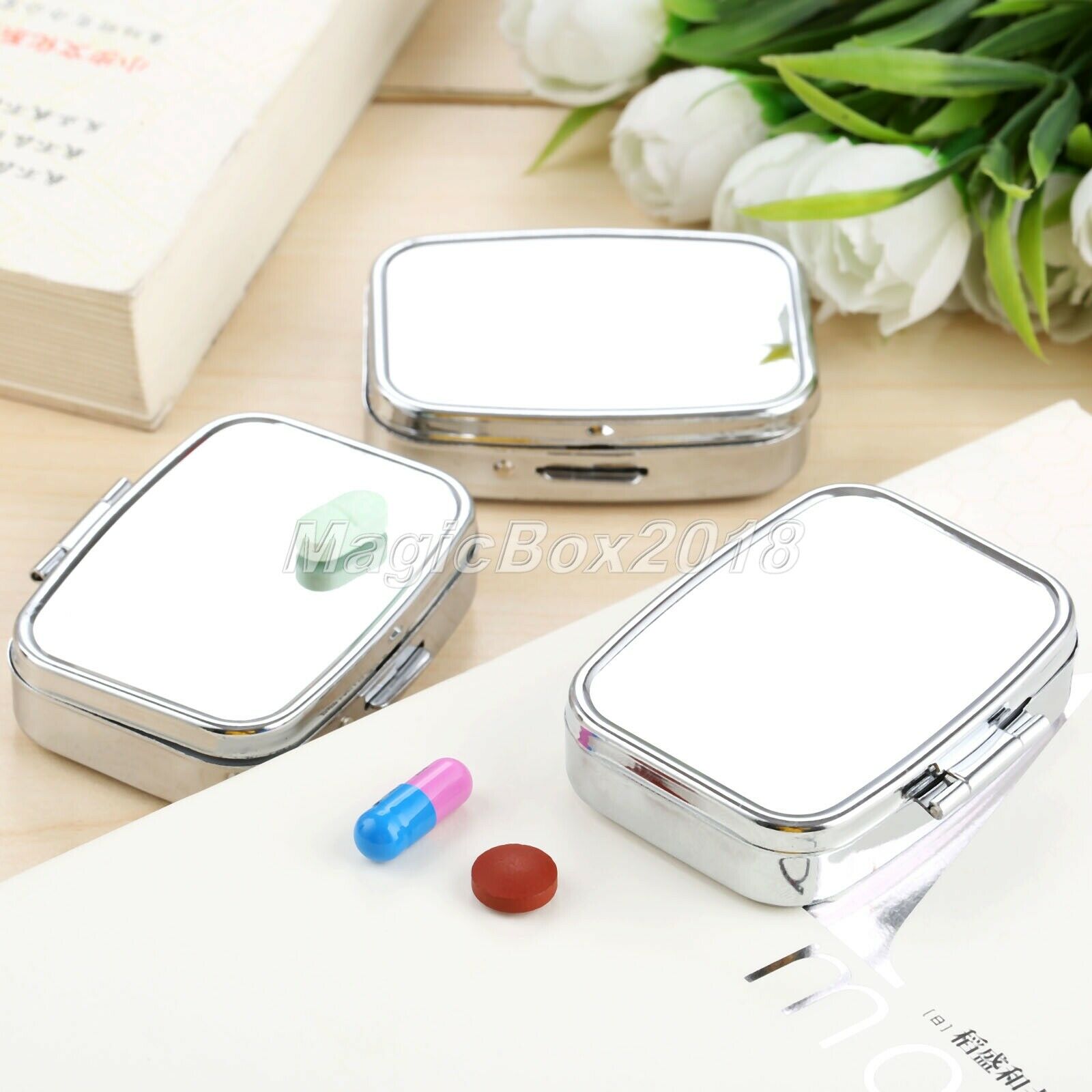 Medicine Organizer Container Jewellery Case Storage Holder Rectangle Pill Box