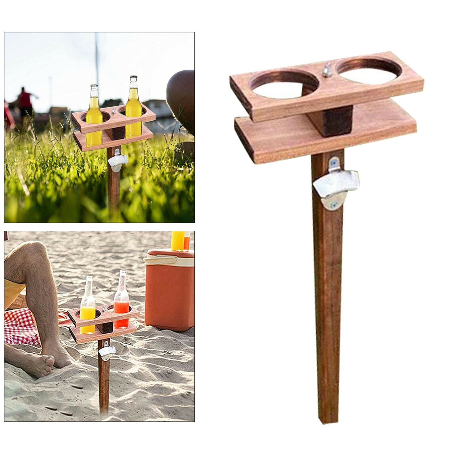 Wooden Wine Table BBQ Beach Party Beer Cups Bottles Holder Outdoor Tables