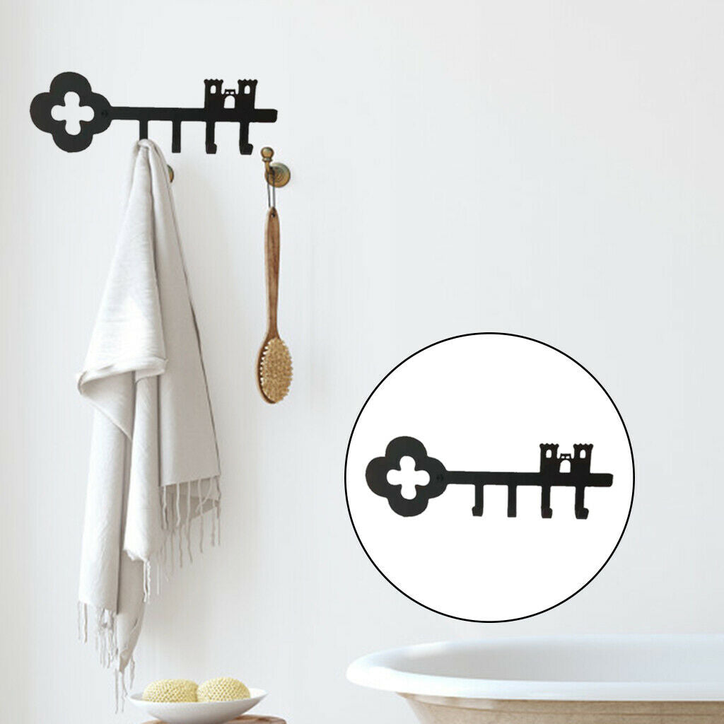 Metal Key Hanger 4 Hooks Rack Wall Mounted Decorative Storage Decor Black