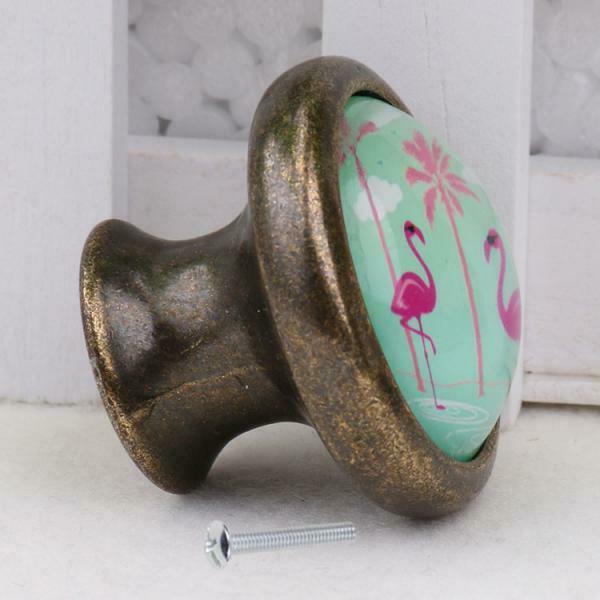 Pack 2 Flamingo Design Door Drawer Knob Dresser Kitchen Cabinet Cupboard Bin Box