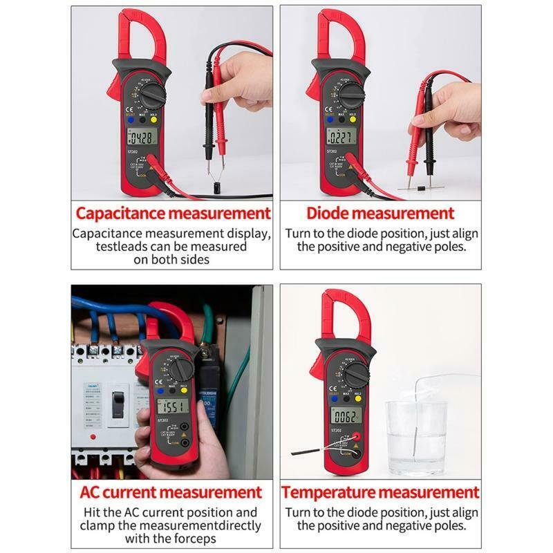ST202 Digital Clamp Meter Multimeter Resistance Ohm Transistor LCR w Temperature