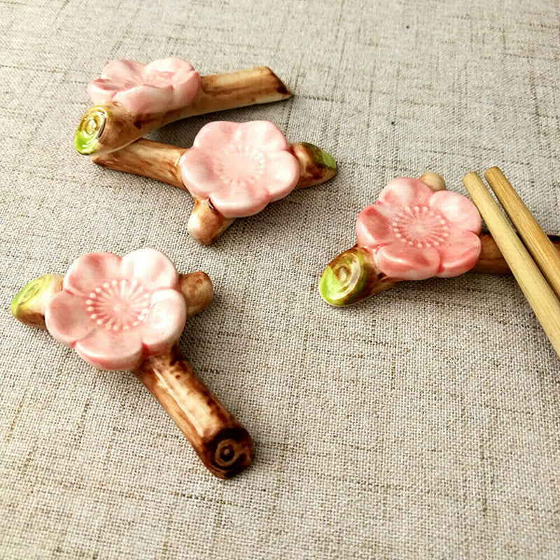 1Pc Japanese Ceramic Sakura Chopstick Rack Spoon Fork Rest Table Pen Holder