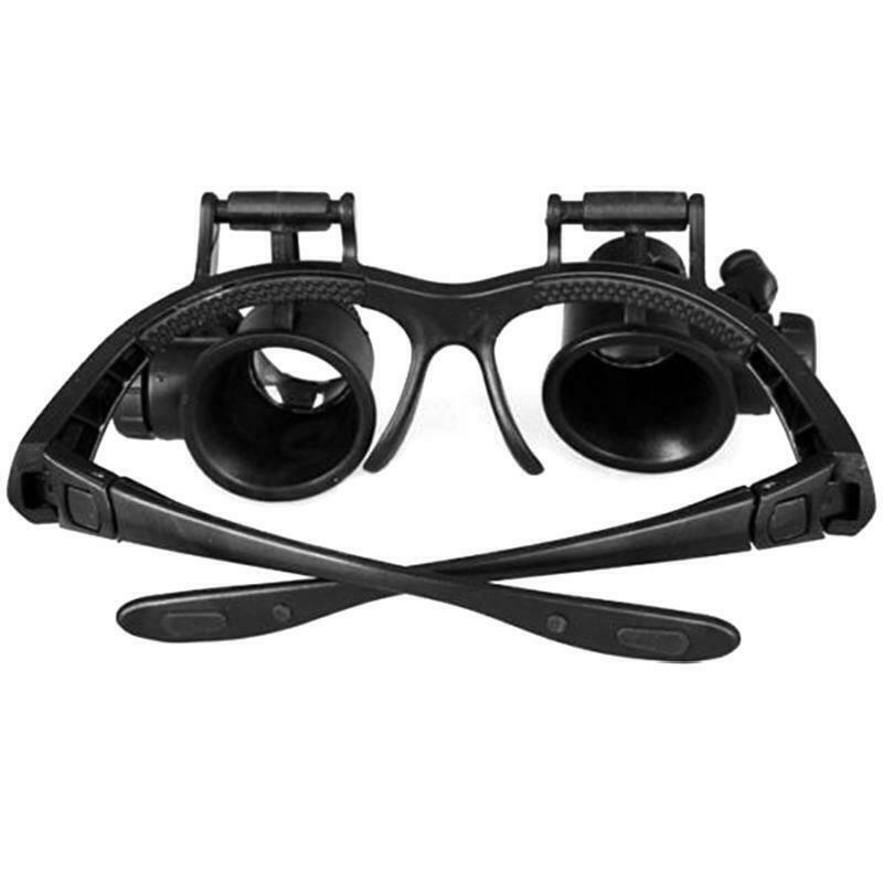 10X 15X 20X 25X LED Double Eye Jeweler Repair Watch Magnifier Loupe Glasses Lens