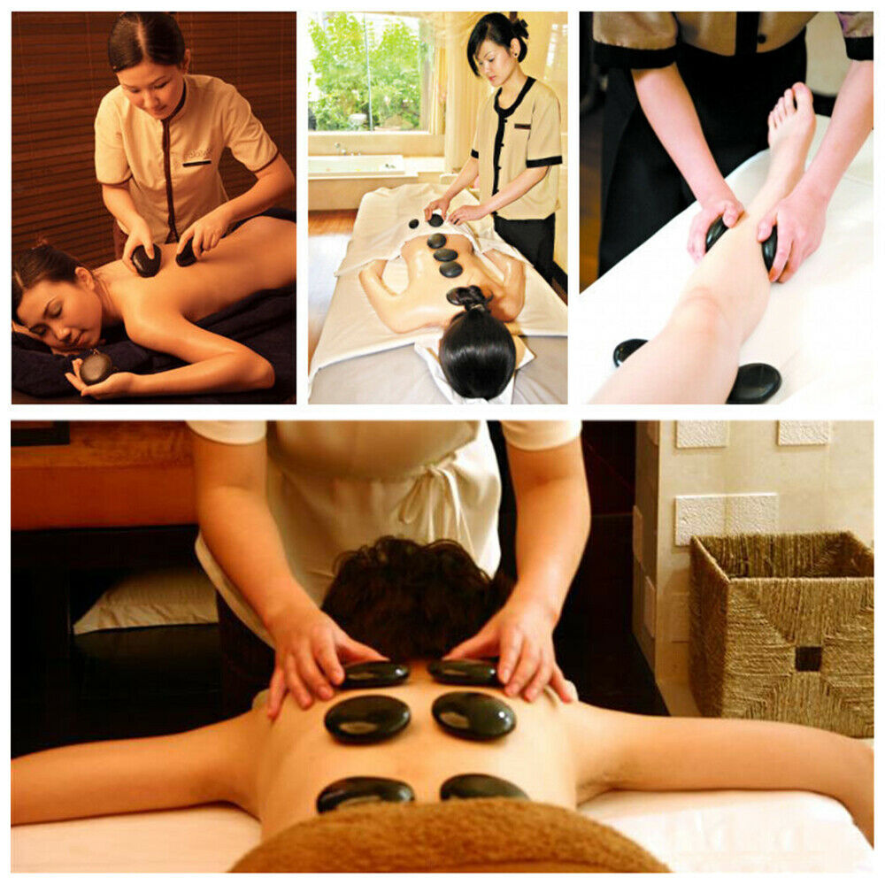 6 Pcs Hot Massage Stone Set Natural Basalt Warmer Rock Kit Salon Home Spa  - 4 x