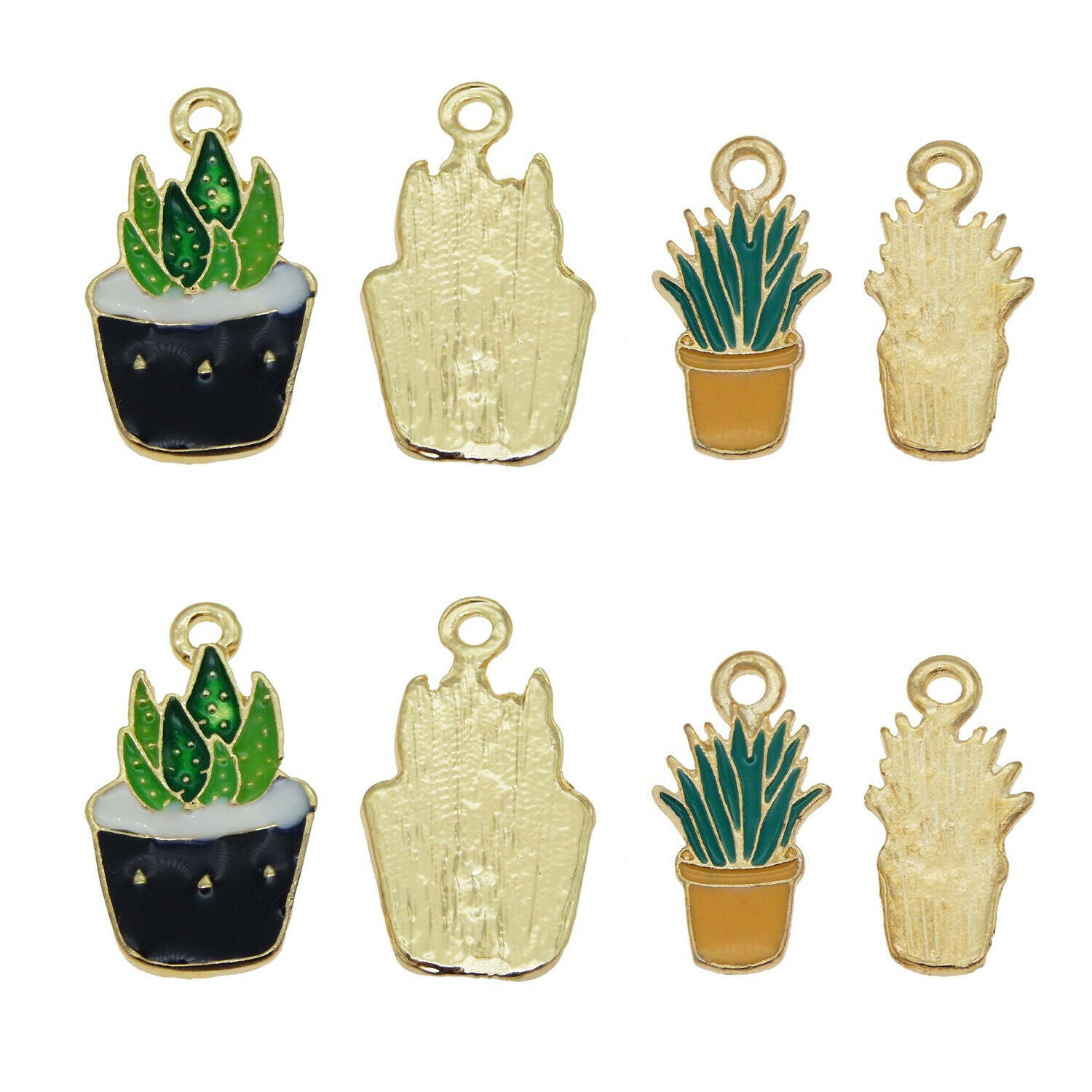 10 pcs Mixed Cactus Potted Plants Charms Enamel Plated Earring Pendant Findings