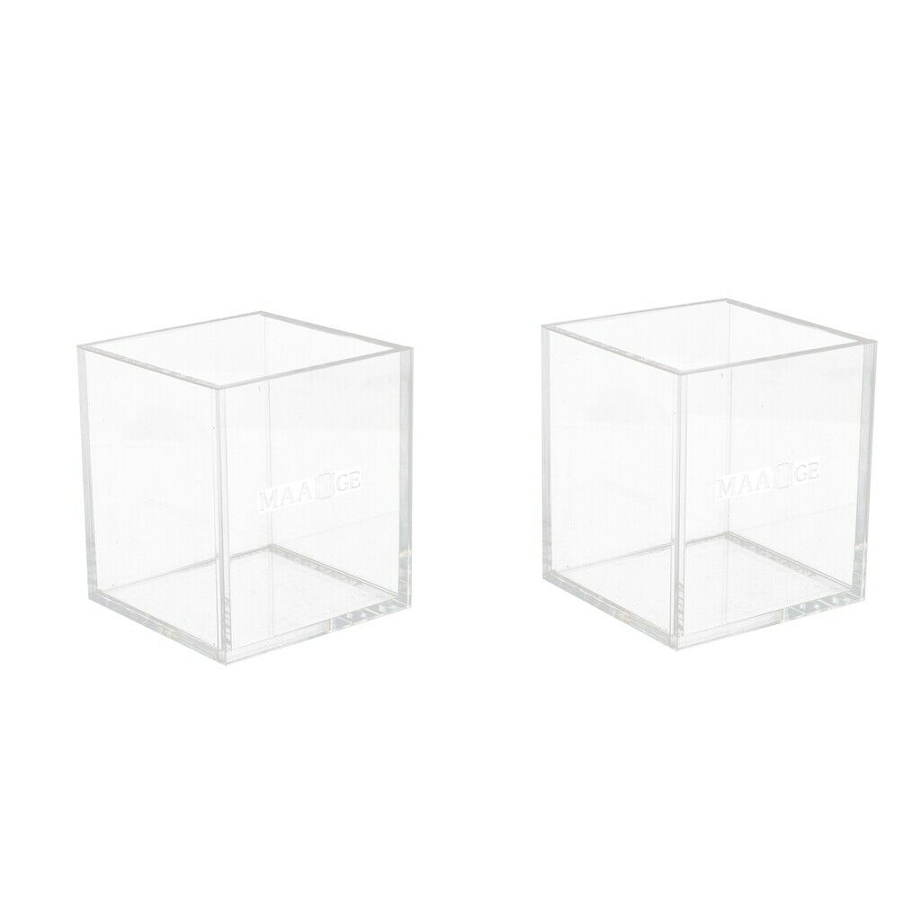 2 Pieces Premium Square Acrylic Makeup Holder Pencil Brush Cup Countertop