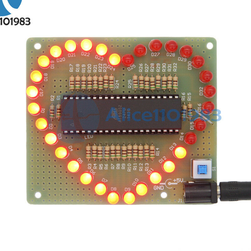 Love Heart Shape Red LED Light Water Electronic Flashing Suite Gift DIY Kit