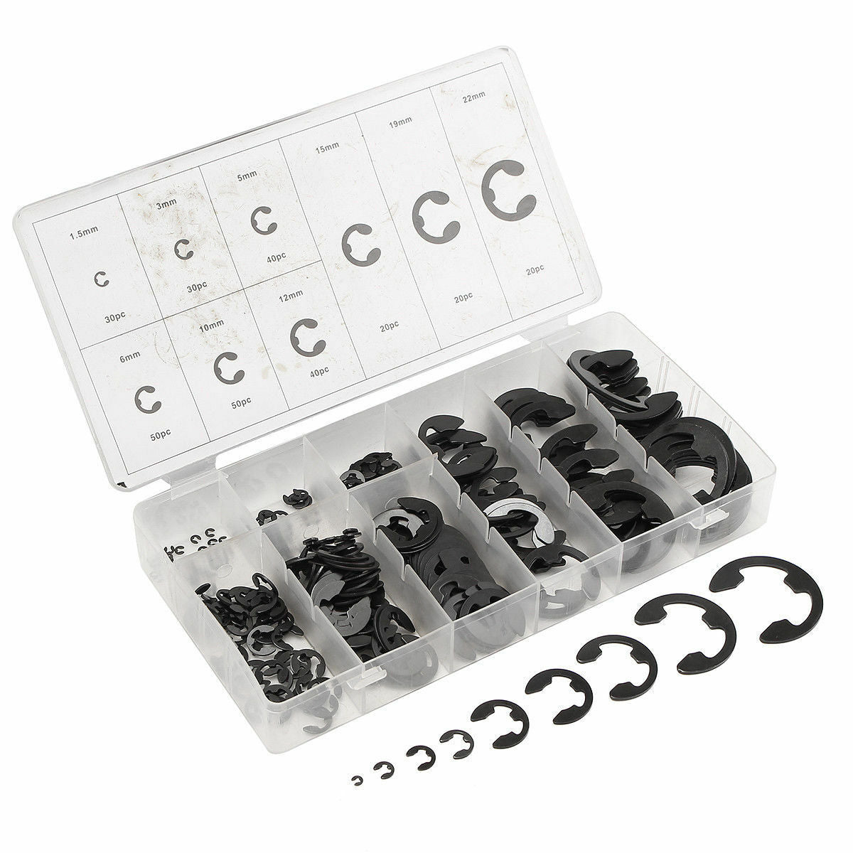 300 Pieces E-Clip Assortment Kit Set Black Oxide Finish Retaining Ring Circlip