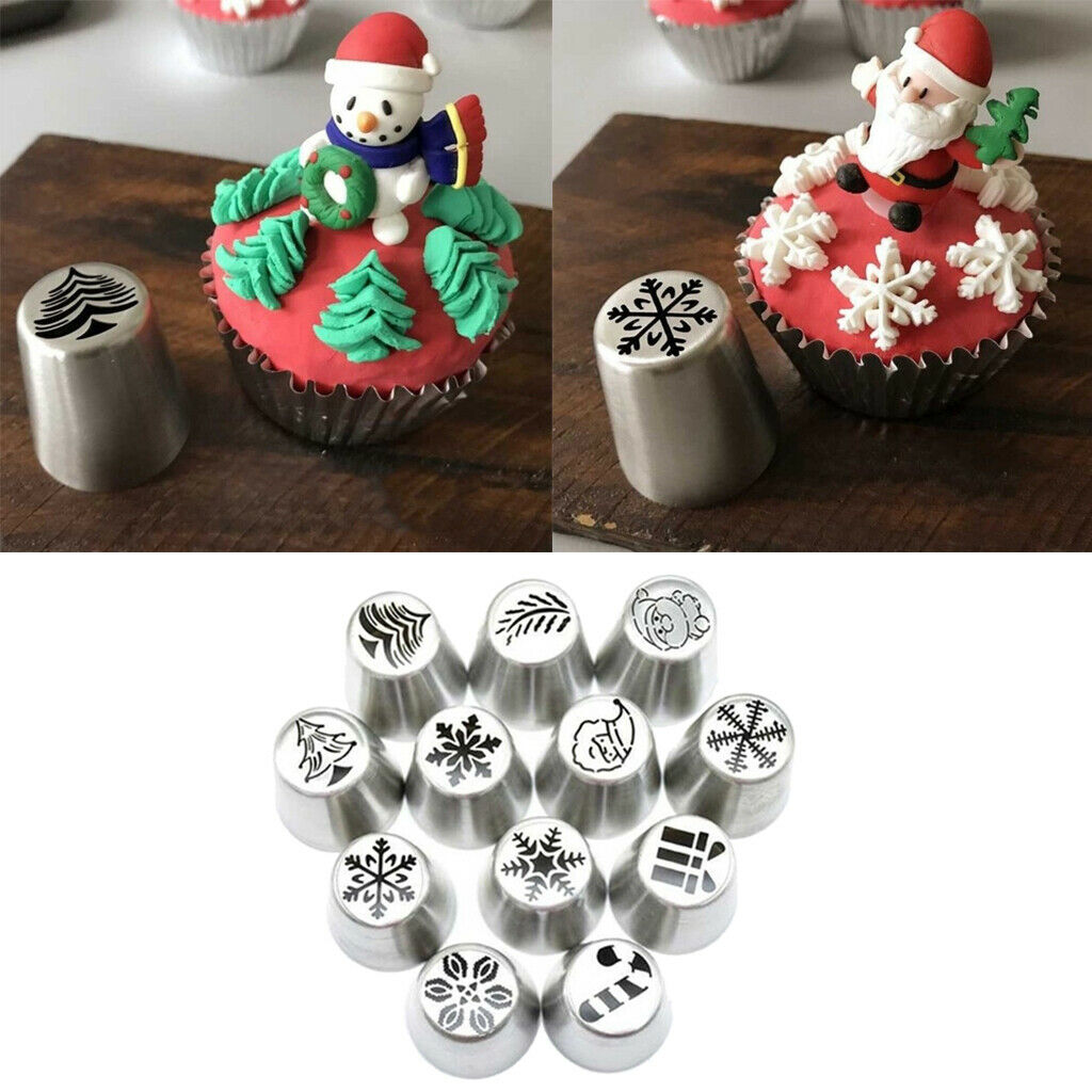 12 Pieces Christmas Icing Piping Nozzle Dispenser Set Stainless Steel Tools