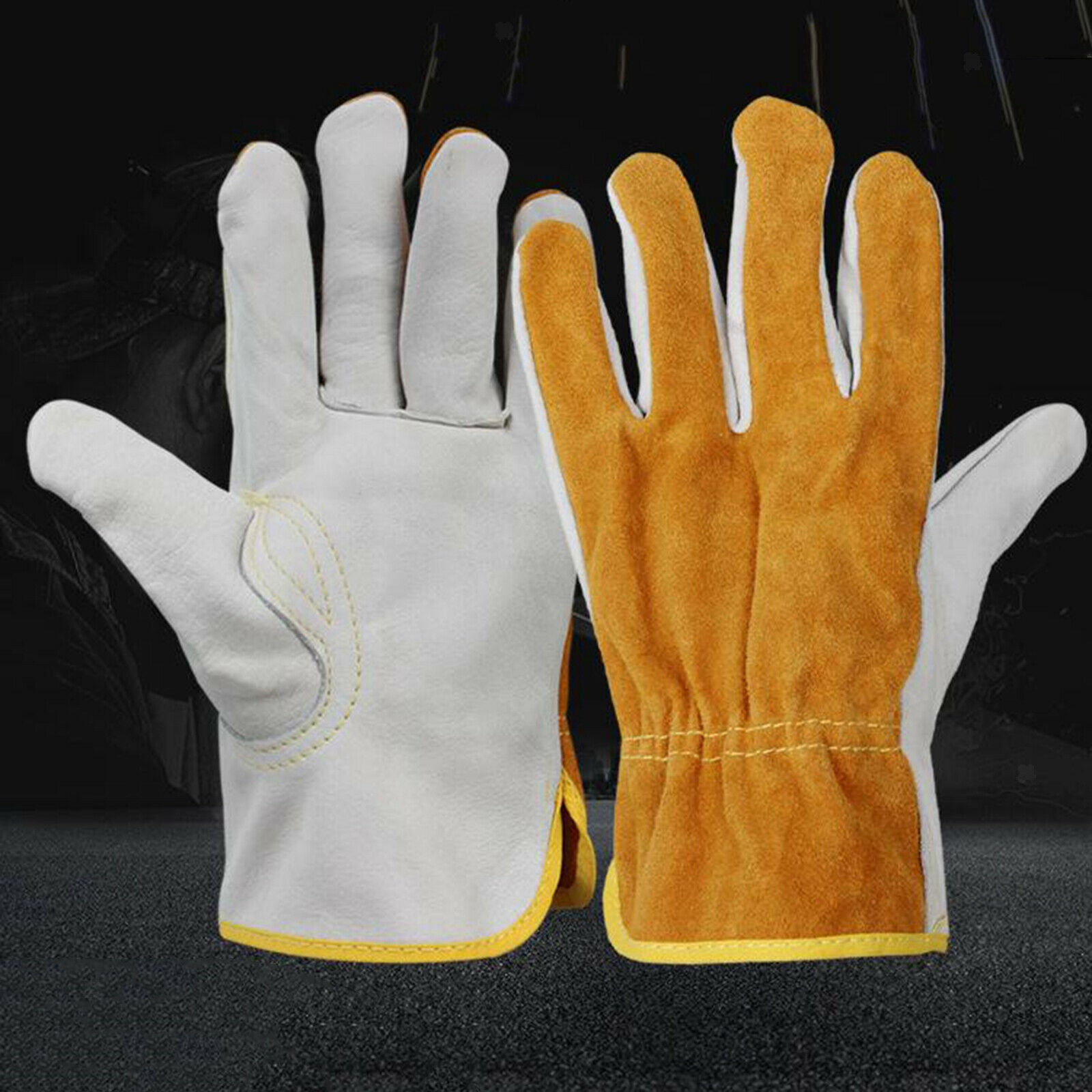 2xCowhide Welding Gloves Unisex Working Welding Safety Gloves BBQ Gloves