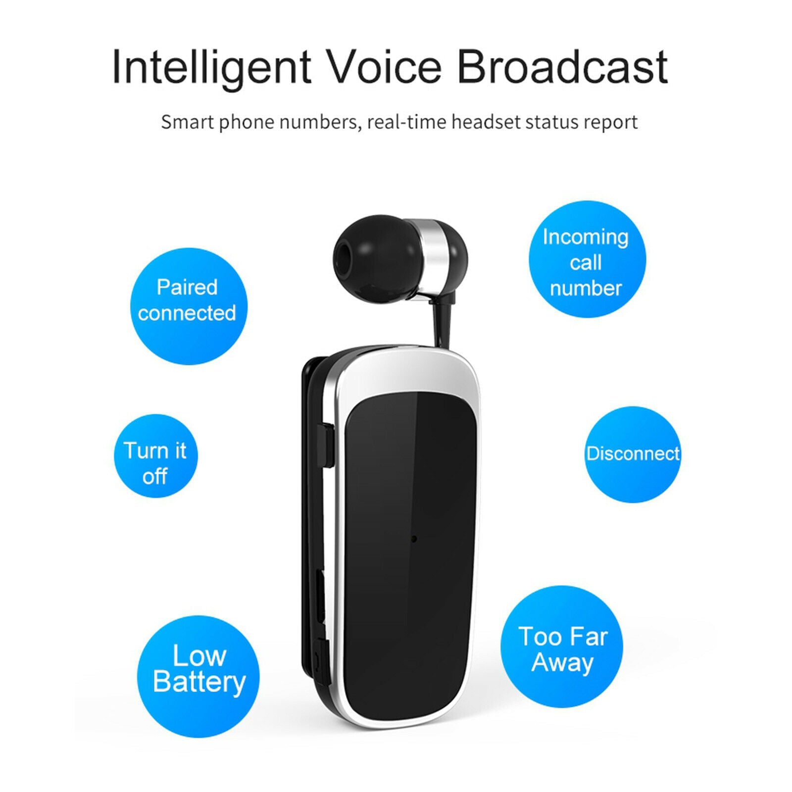 Fineblue Mini Bluetooth Headset Stereo Headphone Clip Earphone Black No Box
