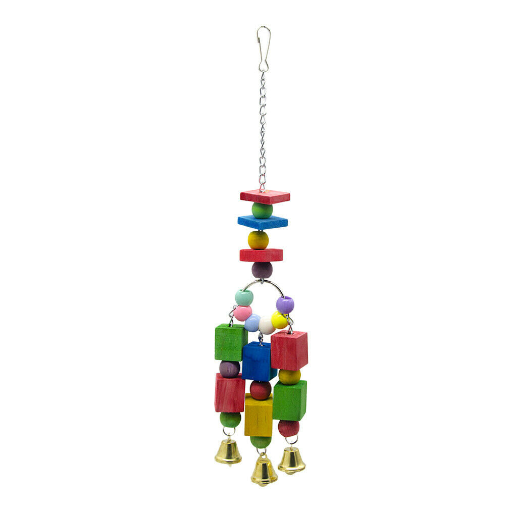 5 Pcs Hanging Parrot Chewing Toys - Multicolored Wooden Plastic and Bells