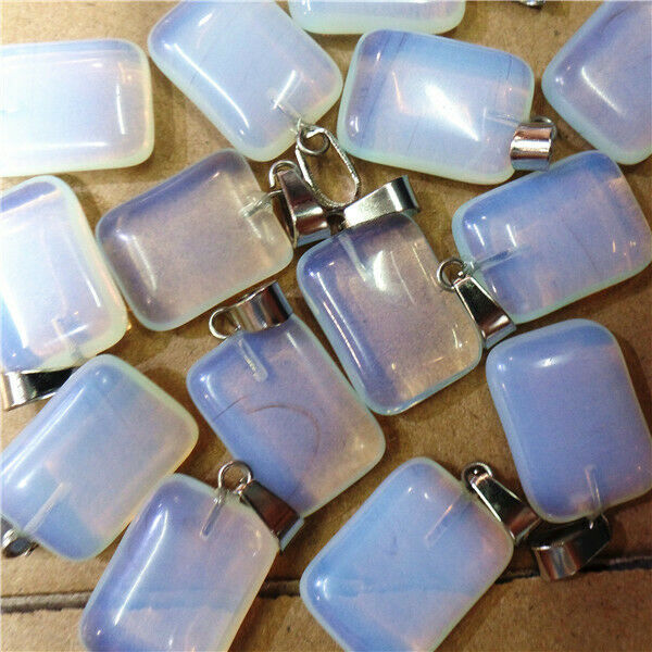 100Pcs 20x16x6mm White Opal Rectangle / Oblong Pendant Bead HH8162
