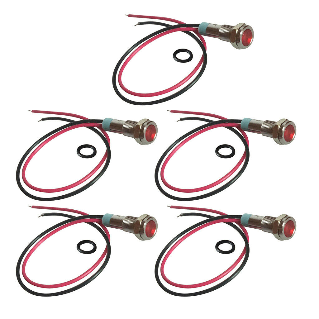 5x 6mm LED Metal Signal Indicator Pilot Dash Light for Car Boat Truck (Red)
