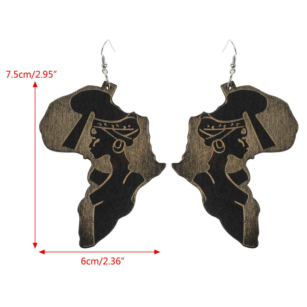 Natural Wood Africa Maps Reggae Earrings Women Exaggerated Pendants Bib Jewelry