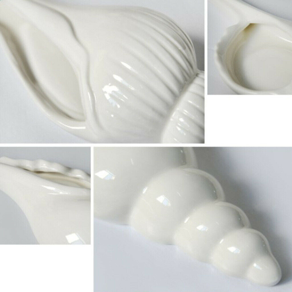 Set 2 Modern White Ceramic Sea Shell Conch Flower Vase Wall Hanging Decor