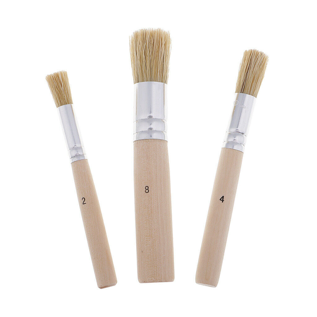 3x round bristle hair wooden handle oil painting brush acrylic paint brush