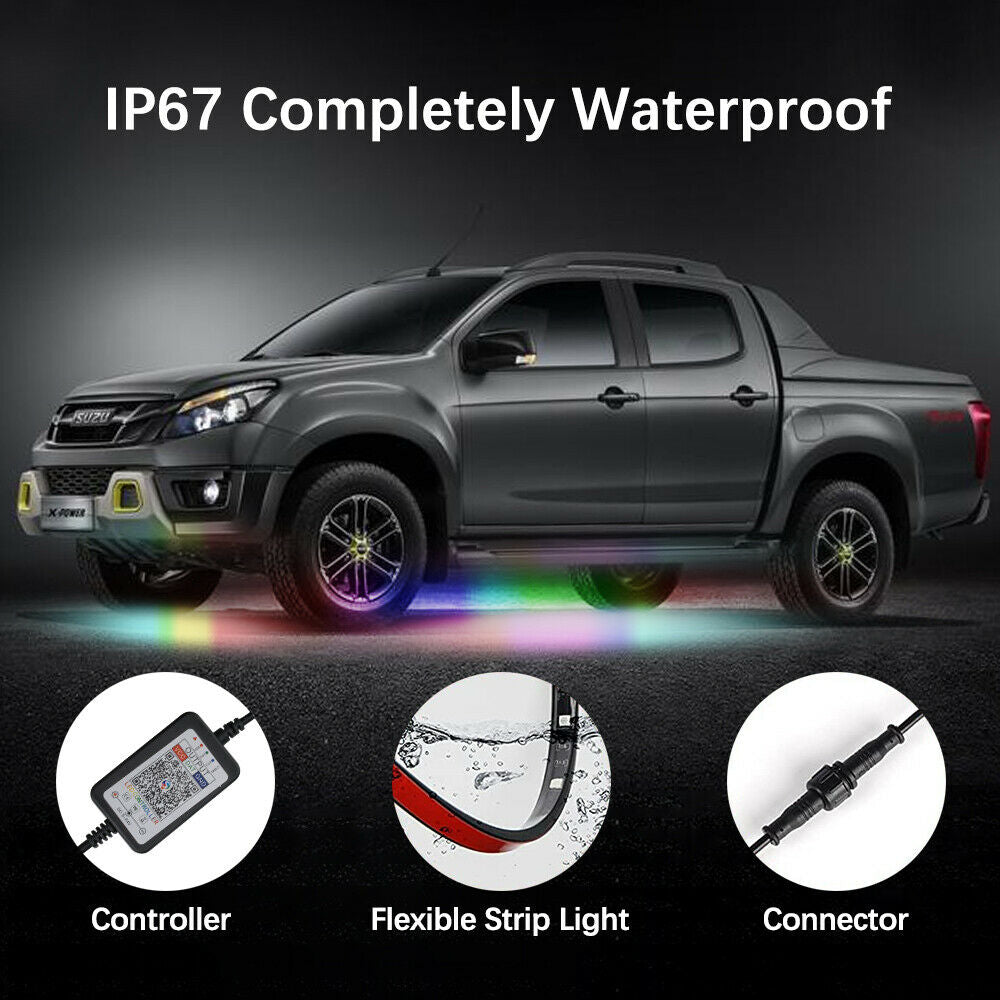 4pcs RGB Dream Color Underglow LED Kit Car Neon Strip Light Music APP Control
