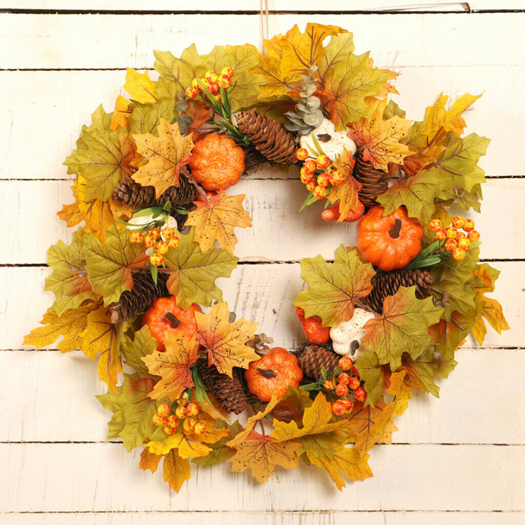 Autumn Wreath Pumpkin Pine Cone Garland Front Door Thanksgiving Indoor Gift