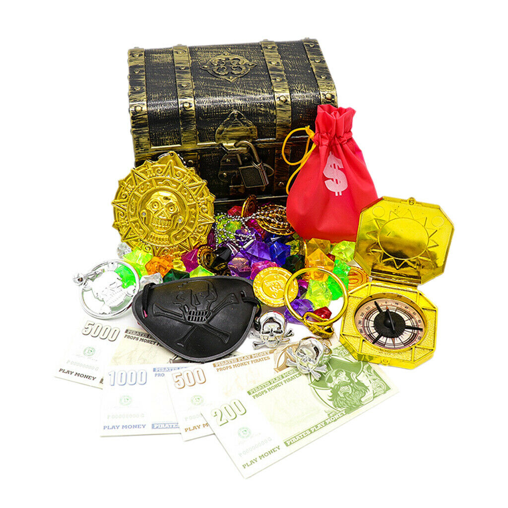 Pirate Treasures Chest Coin Money Jewellery Playroom Props Kids Pirate Toys