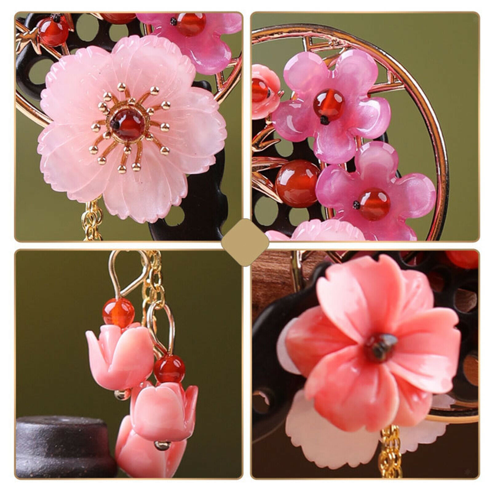 Chinese Style Hair Sticks Wooden Flower Tassel Gifts for Female Girls Bride