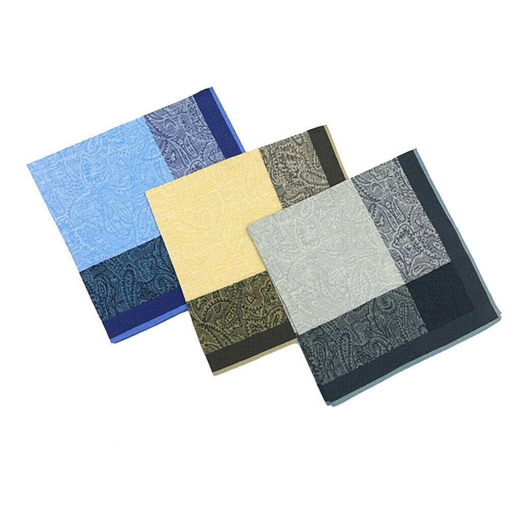3 PCS Jacquard Pattern Handkerchiefs Cotton Pocket Square Hankies 16x16"