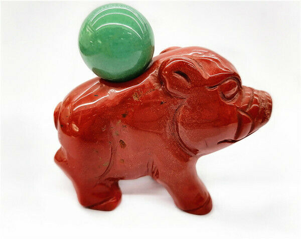 66x48x25mm Natural Red Jasper Carved Lucky Pig Decoration Statue Decor HH7548