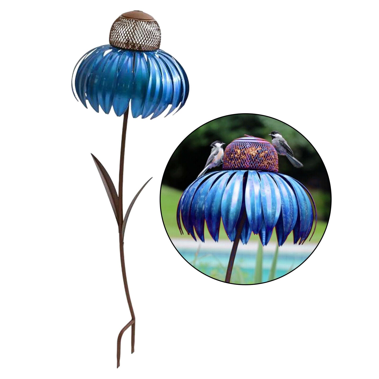 Outdoor Metal Coneflower Bird Feeder Handpainted Garden Decorative Patio